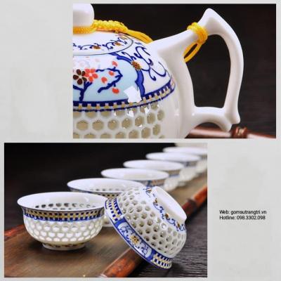 BỘ ẤM CHÉN THẤU QUANG HOA ĐÀO